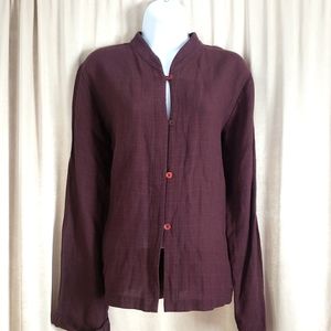 NWOT Eileen Fisher maroon purple linen button down blouse top Womens Large